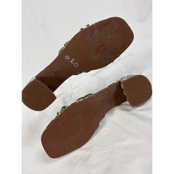 Free People Petra Strappy Sandals Cream Black Snake Print Size 38 Low Block Heel - Picture 9 of 12